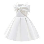 Diufon Toddler Baby Girl Elegant Dress Off Shoulder Wedding Birthday Party Gown Kids Solid Color Princess Dress